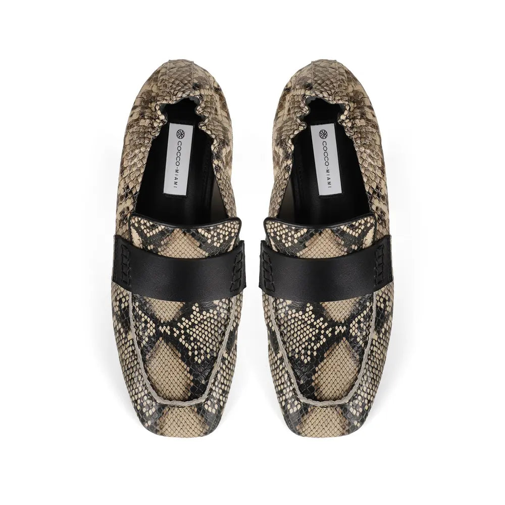 Freya Loafer Beige & Black Snake Leather