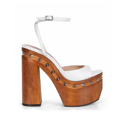 Myst Studded Wood Platform Sandal White Leather – view 1