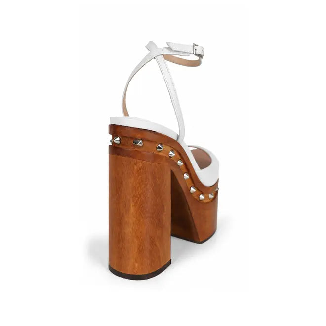 Myst Studded Wood Platform Sandal White Leather – view 4