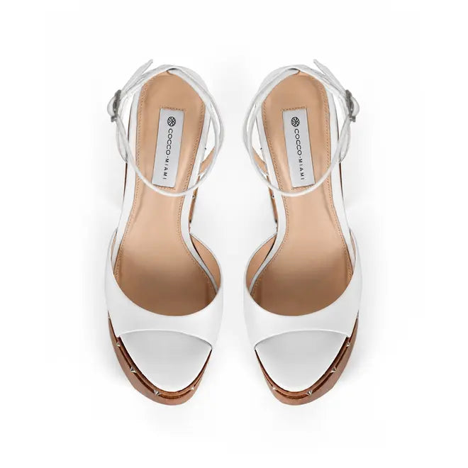 Myst Studded Wood Platform Sandal White Leather – view 3