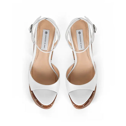 Myst Studded Wood Platform Sandal White Leather – view 3