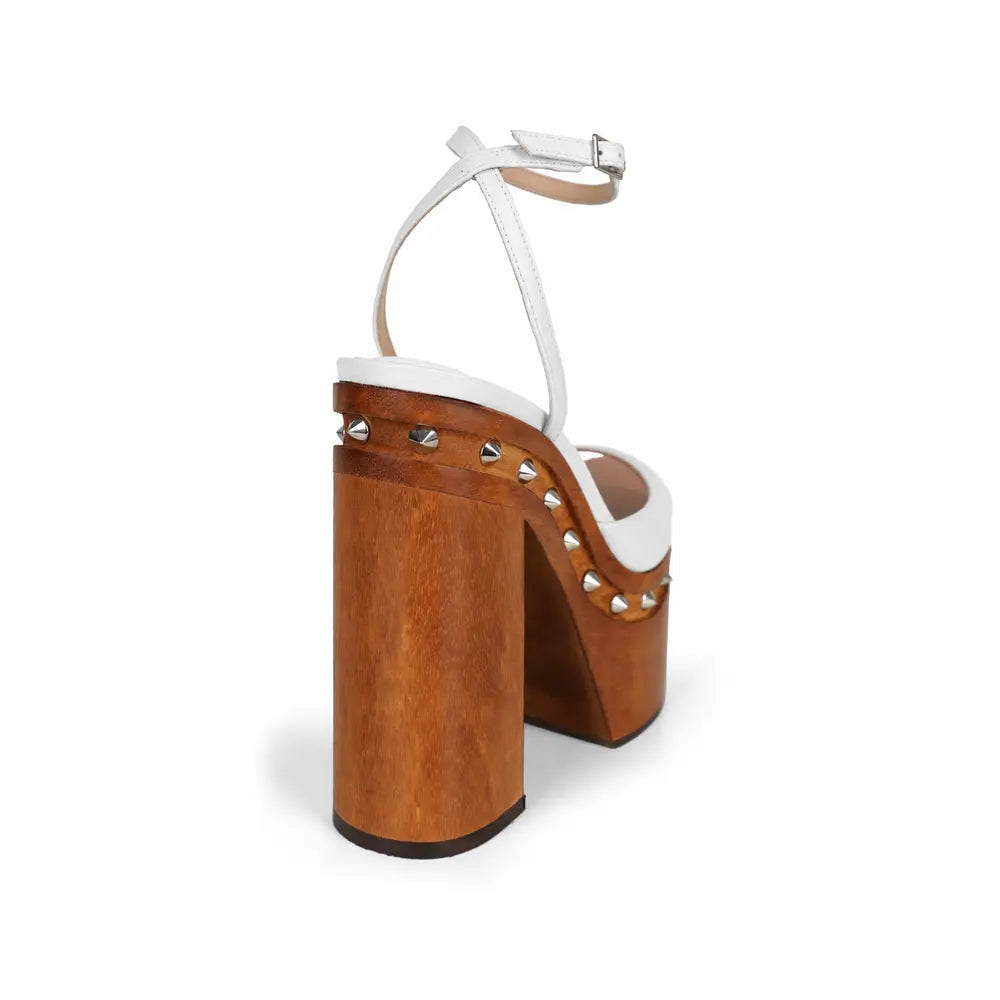Myst Studded Wood Platform Sandal White Leather – view 5