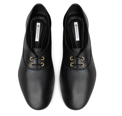 Romy Lace-Up Ballet Flat Black Leather