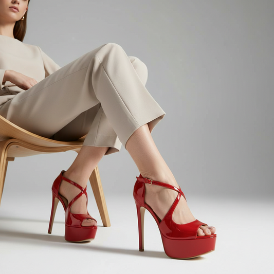 Hellen Platform Sandal Red Patent Leather