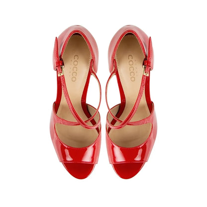 Hellen Platform Sandal Red Patent Leather, view 4