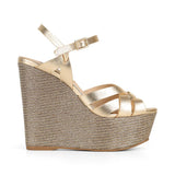 Tainara Wedge Gold Leather