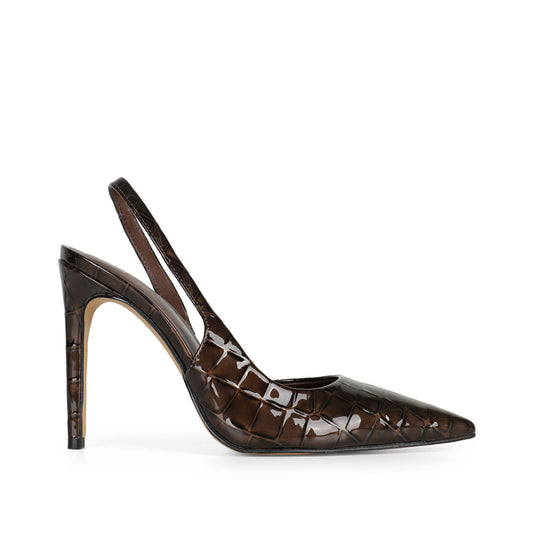 Tacón slingback Athena croco verde oliva