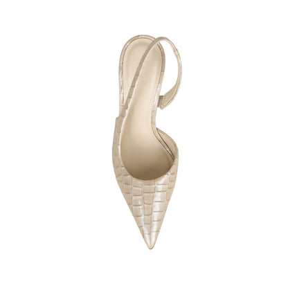 Tacón slingback Athena croco hueso