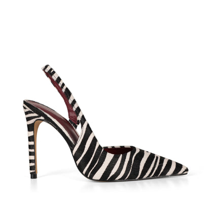 Tacón slingback Athena de piel con pelo cebra