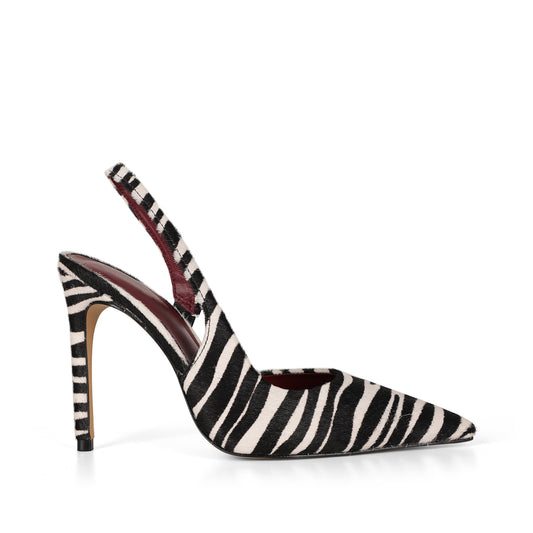 Tacón slingback Athena de piel con pelo cebra