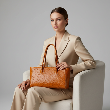 Bellagio Ostrich Camel leather bag, view 2