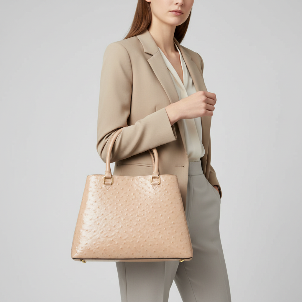 Aurora Ostrich Off White leather bag