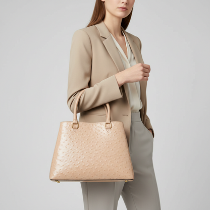 Aurora Ostrich Off White leather bag, view 2
