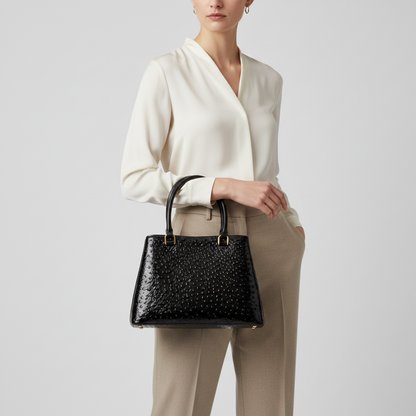 Aurora Ostrich Black leather bag, view 2