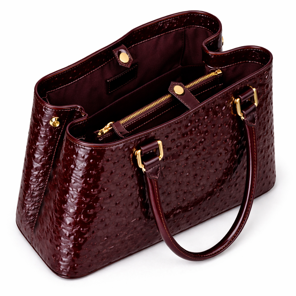 Aurora Ostrich Wine leather bag