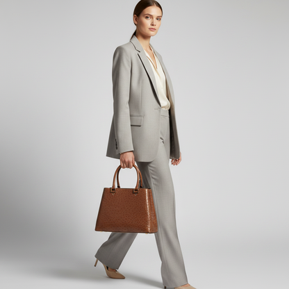 Aurora Ostrich Brown leather bag, view 2