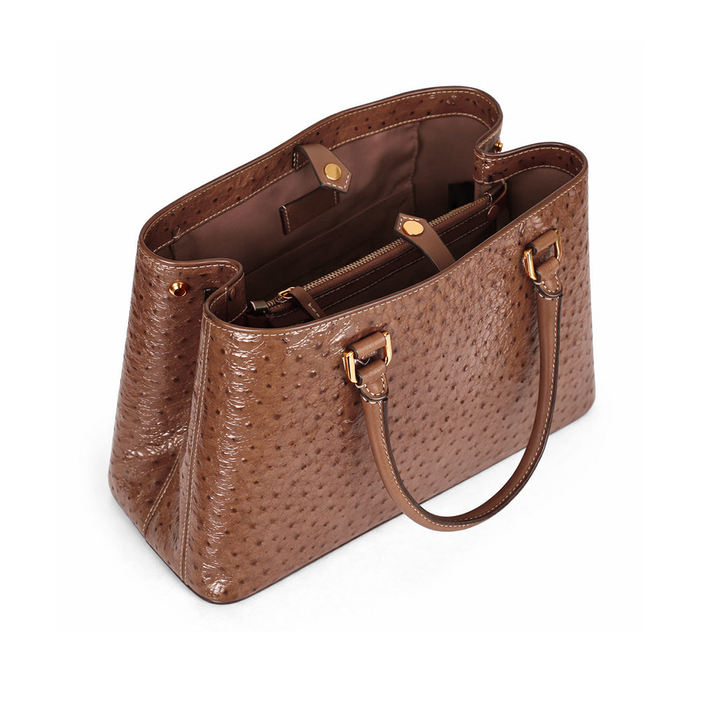 Aurora Ostrich Brown leather bag
