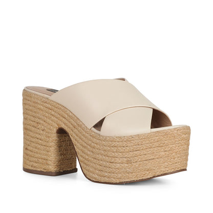 Bianca Jute Platform Mule Off White Leather, view 3