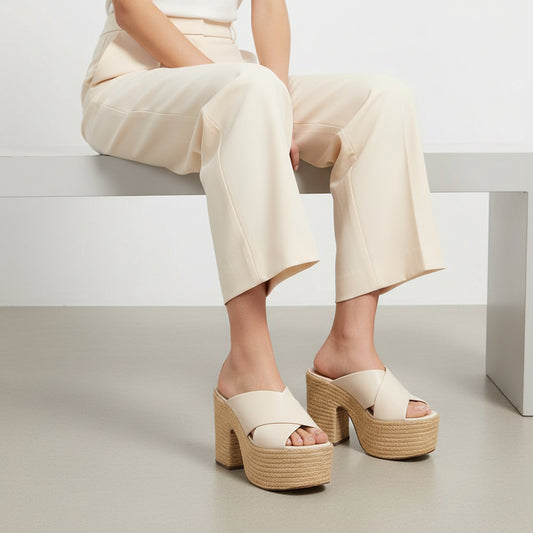 Bianca Jute Platform Mule Off White Leather