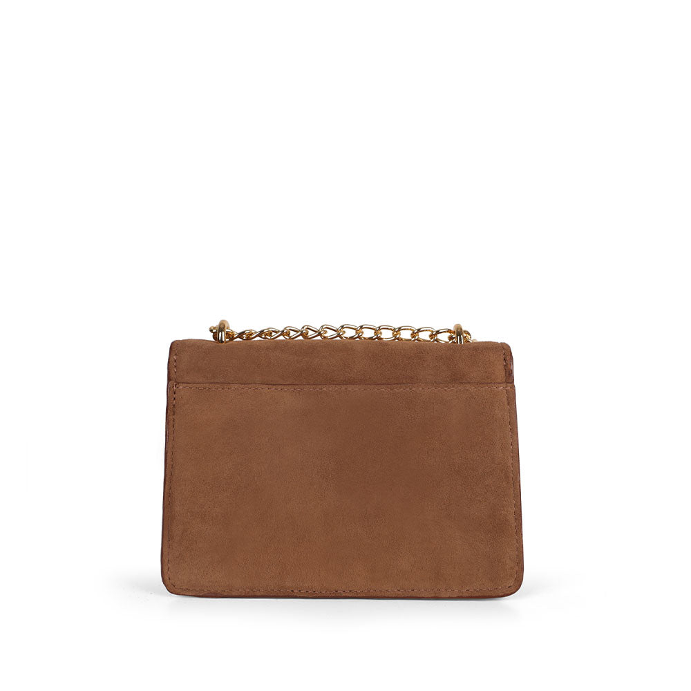 Blair cognac suede bag, back view