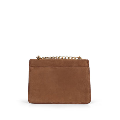 Blair cognac suede bag, back view