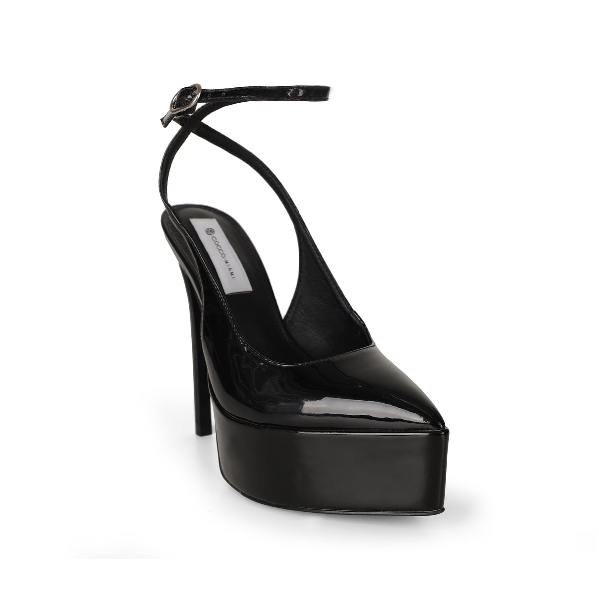 Elle Platform Slingback Pump Black Patent Leather, front view