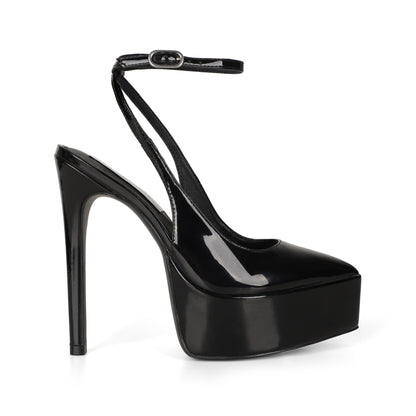 Elle Platform Slingback Pump Black Patent Leather, side view