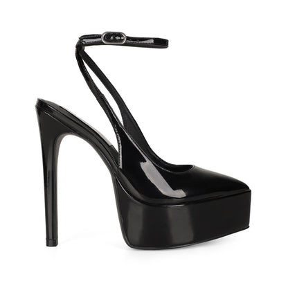 Elle Platform Slingback Pump Black Patent Leather