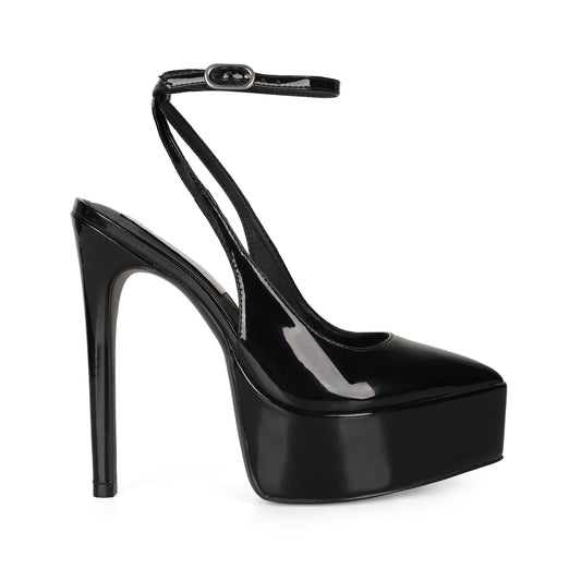 Elle Platform Slingback Pump Black Patent Leather