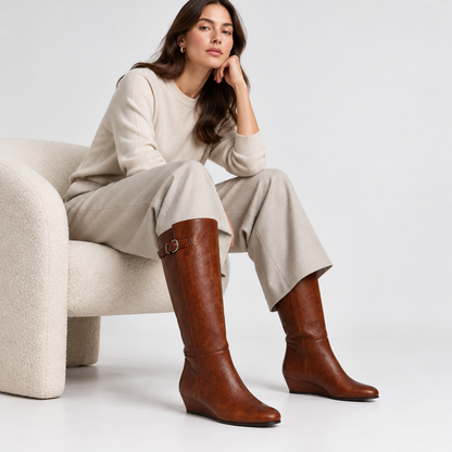 Fey Wedge Boot Cognac Leather