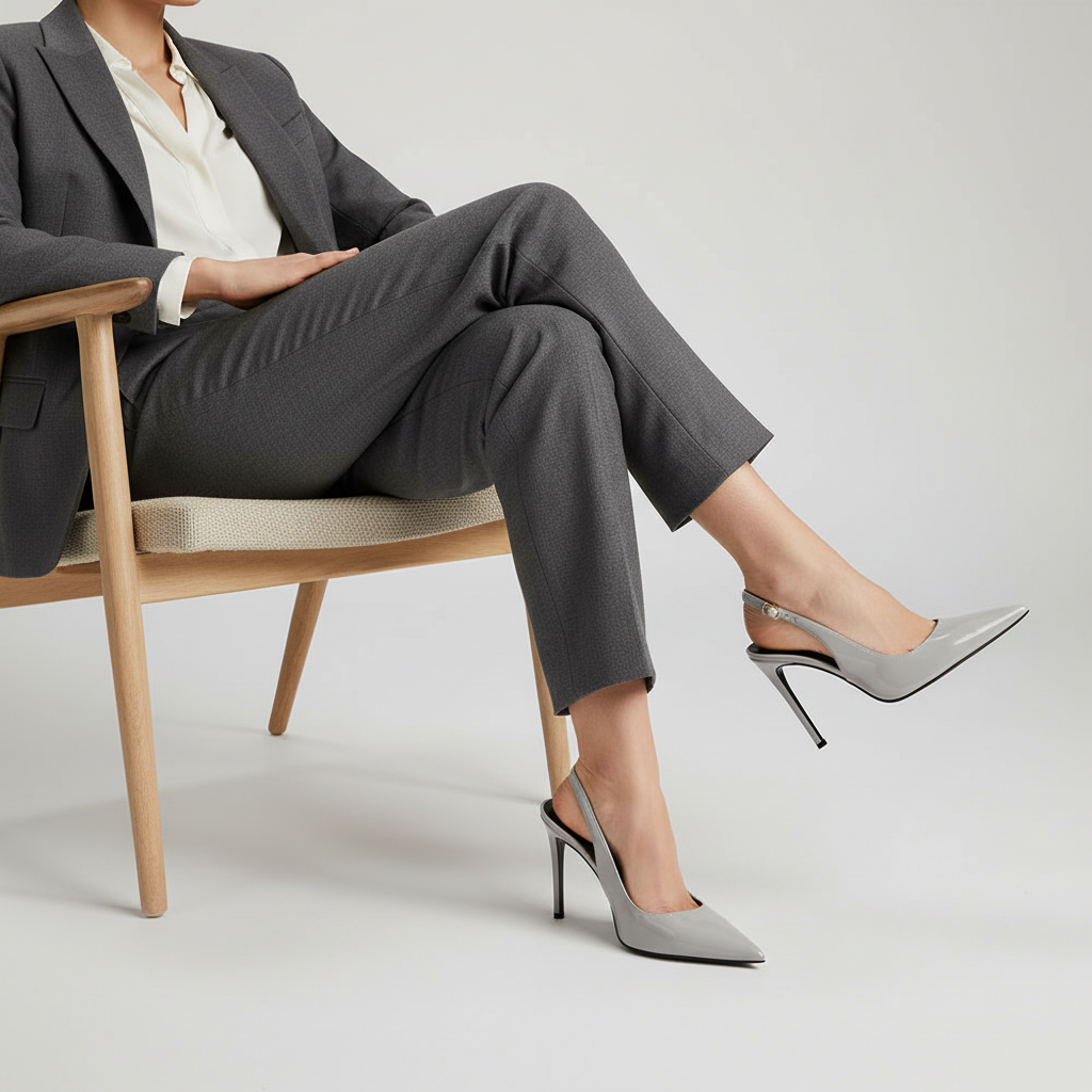 Fran Slingback Pump Leather Gray worn by a model