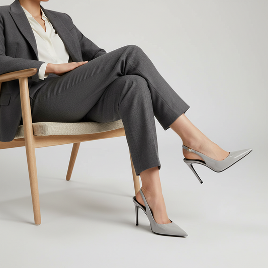 Fran Slingback Pump Leather Gray worn by a model