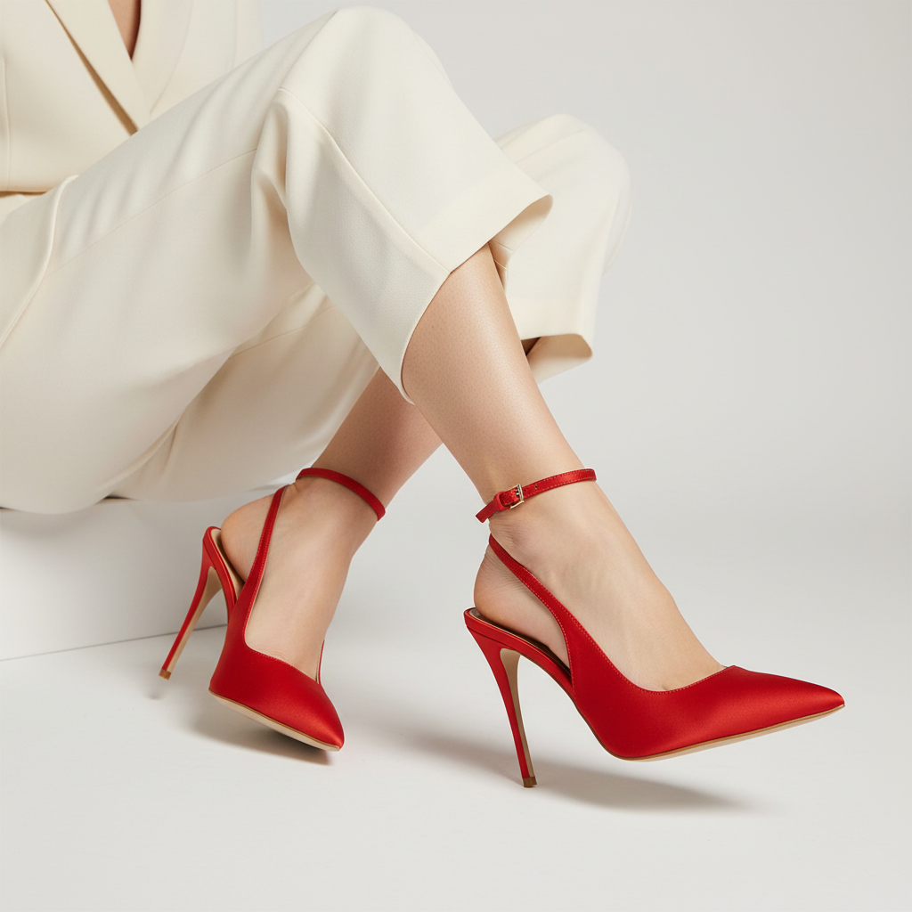 Grace Slingback Pump Leather Red worn by a model