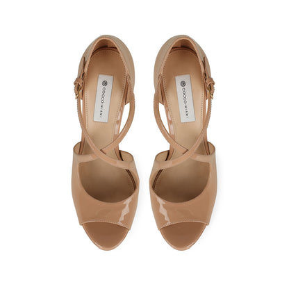 Hellen Platform Sandal Nude Patent Leather, view 4