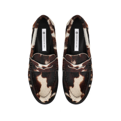 Mocasín Martina de piel con pelo café