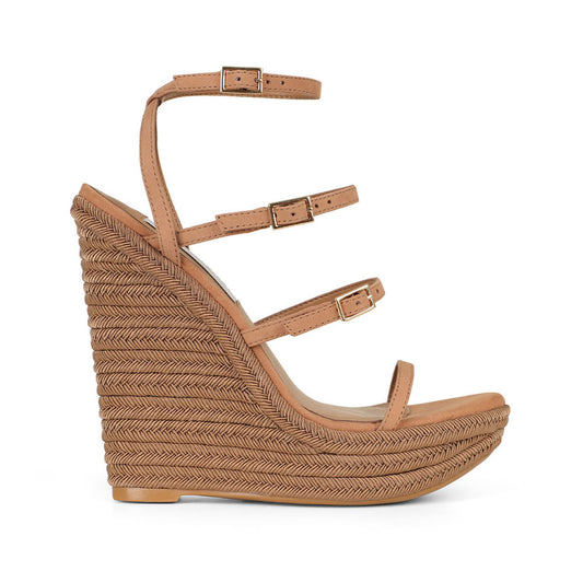 Jessica Wedge Sandals Leather Almond