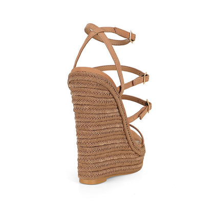 Jessica Wedge Sandals Leather Almond, view 5