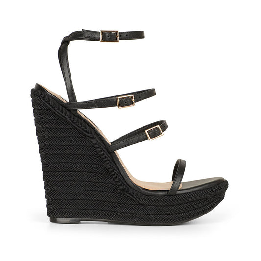 Jessica Wedge Sandals Leather Black