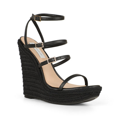 Jessica Wedge Sandals Leather Black, view 3
