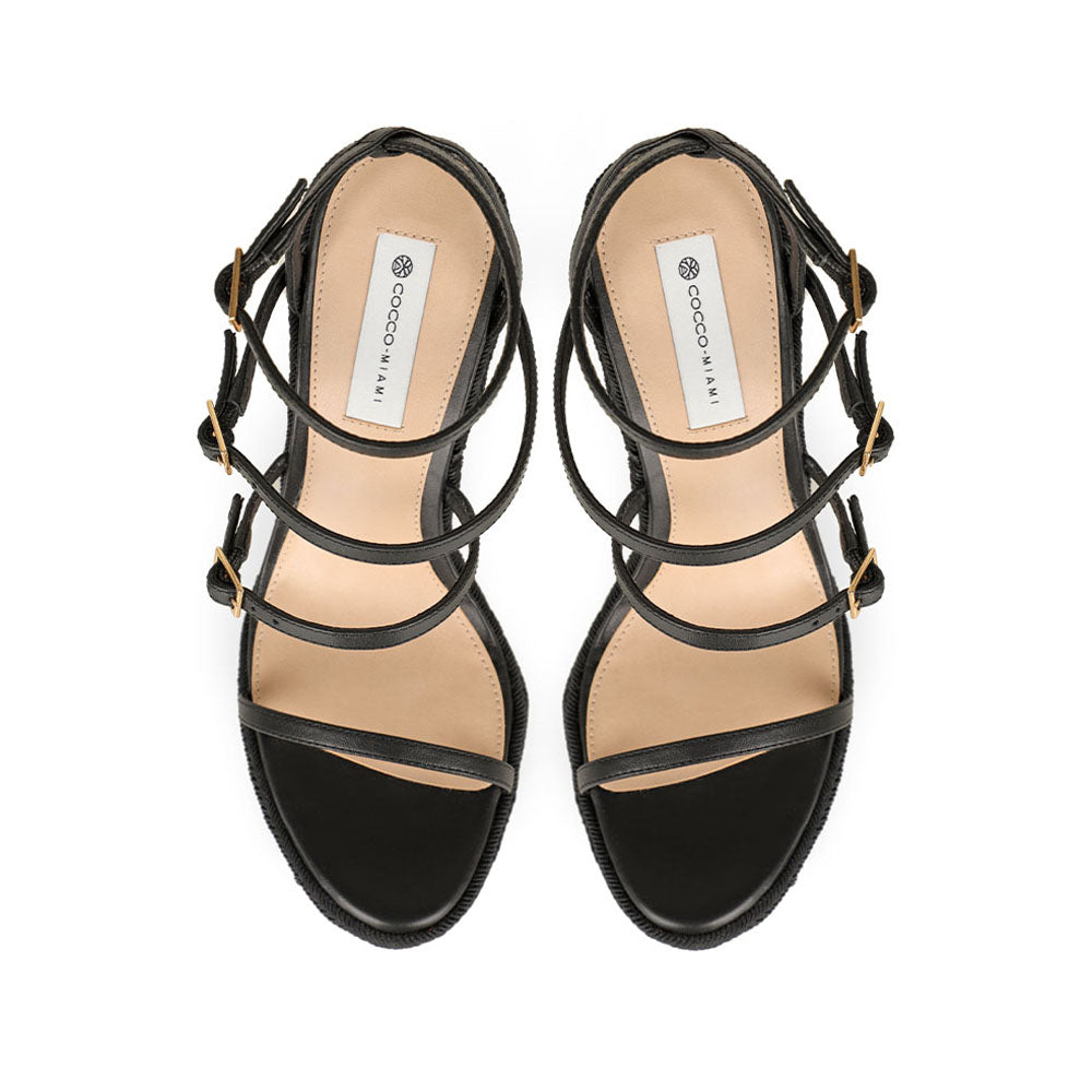Jessica Wedge Sandals Leather Black