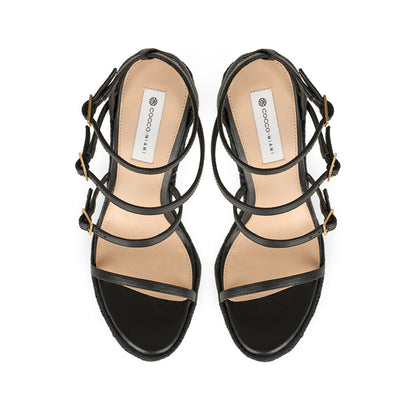 Jessica Wedge Sandals Leather Black, view 4