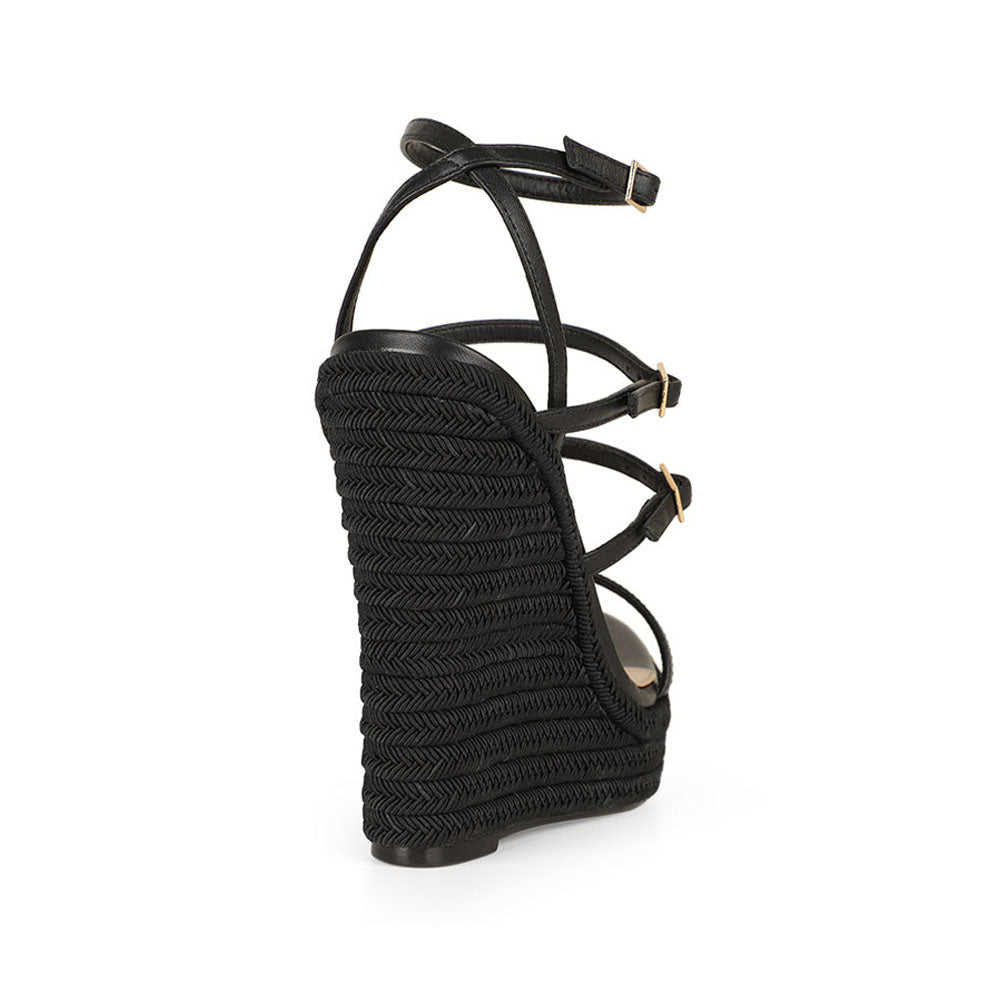 Jessica Wedge Sandals Leather Black