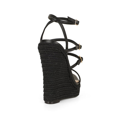 Jessica Wedge Sandals Leather Black, view 5
