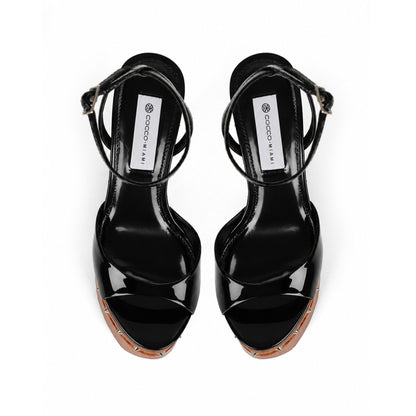 Myst Studded Wood Platform Sandal Black Patent Leather