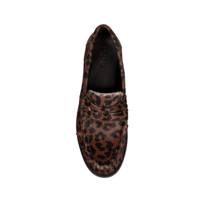 Mocasín Martina de piel con pelo leopardo oscuro