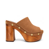 Mary Studded Wood Platform Mule Nude Leather