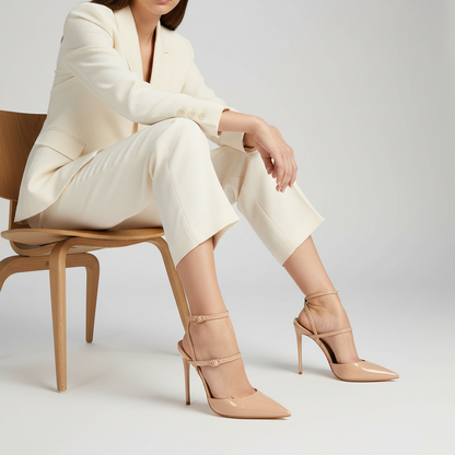 Miranda Slingback Pumps Nude Patent Leather worn by a model