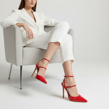 Miranda Slingback Pumps Red Patent Leather worn by a model