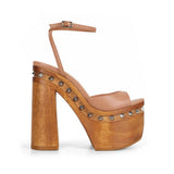 Myst Studded Wood Platform Sandal Nude Leather