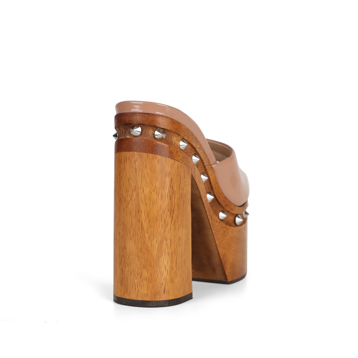 Naya Studded Wood Platform Sandal Nude Patent Leather, view 4